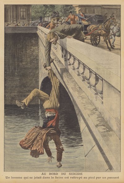 Selvmordsforsøk i Paris (farge litho) av French School