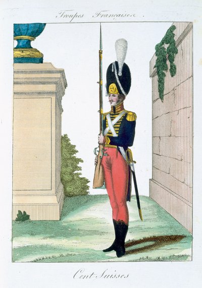Swiss Centurian, fra Troupes Francaises, pub. i Basset, Paris, ca. 1790 av French School