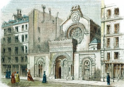 Synagoge på Rue de la Victoire, Paris, ca. 1880 (fargegravering) av French School