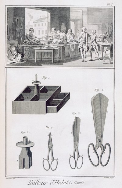 Skredder, fra Encyclopedie des Sciences et Metiers av Denis Diderot (1713-84) utgitt ca. 1770 av French School