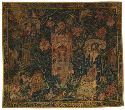 Gobelin, Gud Faderen som viser seg for Moses (en av et sett på seks sibyller som omfatter 46.134 til 46.139) kalt 'Rothamsted-teppet', laget i Flandern, Tournei eller Brussel, Belgia, ca. 1530 (ull) av French School