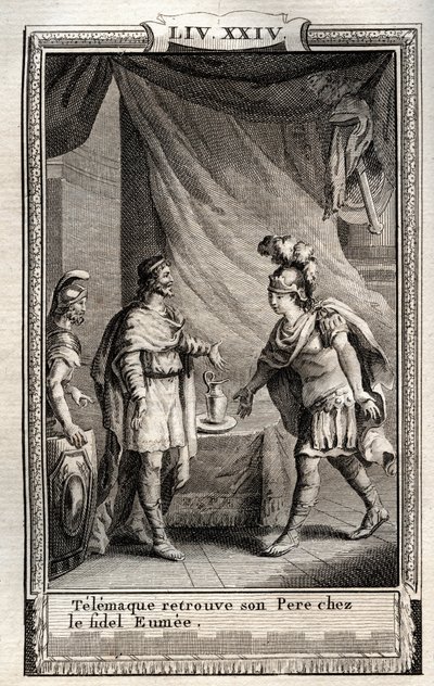 Telemaque finner Ulisse - gravering fra 1798 av Monnet i "Les Aventures de Telemaque, fils d