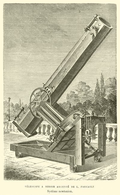 Telescope a Miroir Argente de L Foucault, Systeme newtonien (gravering) av French School