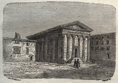 Tempel for Augustus og Livie i Wien, i det franske departementet Isere (romersk tempel) - gravering i "Histoire de France" av Victor Duruy (1811-1894) - 1882 av French School