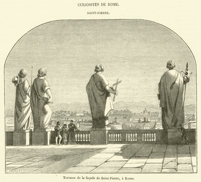Terrasse av fasaden til Peterskirken i Roma (gravering) av French School