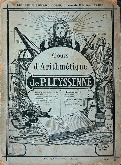 Lærebokomslag for et aritmetisk kurs av P. Leysenne, utgitt av Librairie Armand Colin, Paris, sent på 1800-tallet (litho) av French School