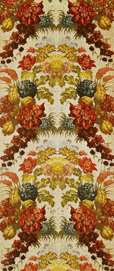 Tekstil med et repeterende blomstermønster, verksted i Lyon, ca. 1740 (silkebrokade) av French School