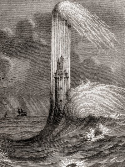 Eddystone fyrtårn fra 1700-tallet, bygget av John Rudyard, Eddystone Rocks, nær Rame Head, England, fra 