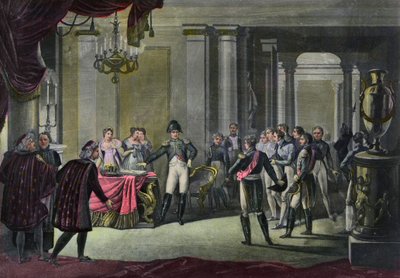 Abdikasjonen av Napoleon til Fontainebleau i april 1814 - Abdikasjonen av Napoleon ved Fontainebleau 1814 av French School
