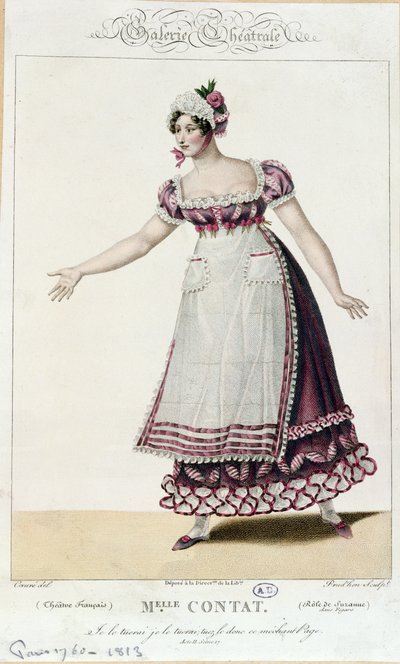 Skuespillerinnen Mademoiselle Contat i rollen som Suzanne i Figaros ekteskap av Pierre Augustin Caron de Beaumarchais (1732-99) av French School