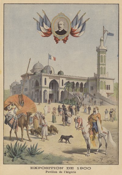 Den algeriske paviljongen på Exposition Universelle i 1900 i Paris (farge litho) av French School