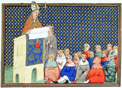 Erkebiskopen av Canterbury forkynner for den engelske adelen mot Richard II, faksimilekopi fra Le Prinse et Mort du Roy Richart av Jean Creton, gjengitt 1800-tallet av French School