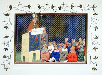 Erkebiskopen av Canterbury forkynner for den engelske adelen mot Richard II, faksimilekopi fra Le Prinse et Mort du Roy Richart av Jean Creton, gjengitt 1800-tallet av French School