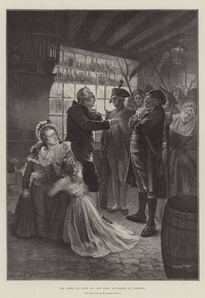 Arrestasjonen av Louis XVI og Marie Antoinette i Varennes av French School