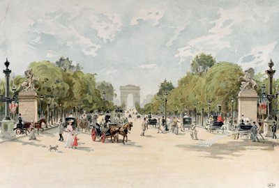 Avenue des Champs-Elysees, ca. 1895 (wc på papir) av French School