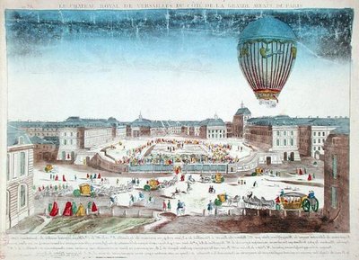 Ballongreisen til Francois Pilatre de Rozier (1754-96) over Chateau de Versailles, 23. juni av French School