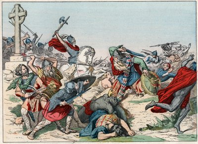 Slaget ved Poitiers 25. oktober 732 vunnet av Charles Martel - Slaget ved Poitiers, 25. oktober 732, vunnet av Charles Martel (688-741) - Gravering av slutten av 1800-tallet i "" Nos Gires Nationales - Images et resits "" av French School