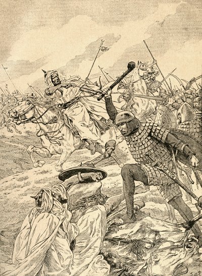 The Battle of Tours aka The Battle of Poitiers, 732. Fra Agenda Buvard du Bon Marche publisert 1917. av French School