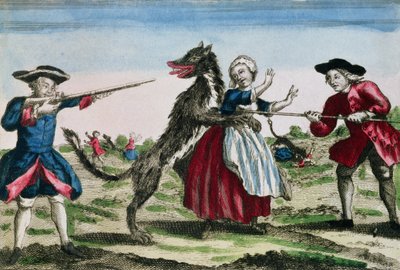 The Beast of Gevaudan, utgitt av Basset, 1764 (fargegravering) av French School