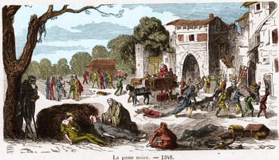 Den svarte pesten i 1348. Gravering i «Histoire De France En Cent-malerier av Paul Lehugeur» 1891. av French School