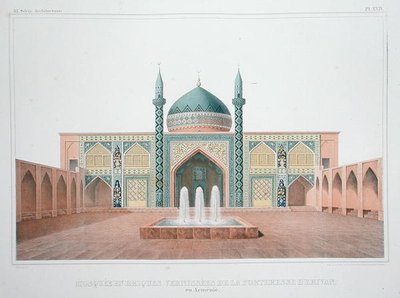 Den blå moskeen, Jerevan, Armenia (farge litho) av French School