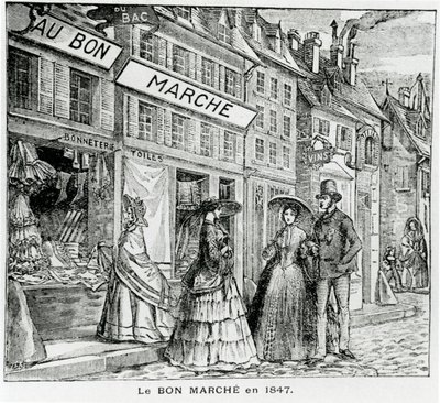 Bon Marché-butikken i rue du Bac, Paris i 1847 av French School
