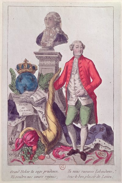 The Call of Jacques Necker (1732-1804) 16. juli 1789 (farget gravering) av French School