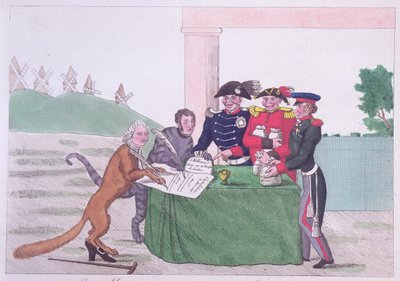 Kapitulasjonen, karikatur av Charles Maurice de Talleyrand-Perigord (1754-1838) 30. mars 1814 av French School
