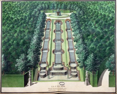 Cascade, endret på slutten av 1706, i lunden på bakken, fra Gardens of Marly, tidlig på 1700-tallet (wc på papir) av French School