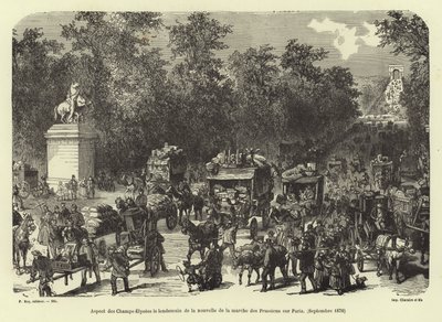 Champs Elysees dagen etter mottak av nyhetene om den prøyssiske marsjen mot Paris, september 1870 av French School