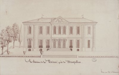 Chateau de la Piscine, nær Montpellier, tegnet av Monsieur de Cenani (blyant og blekk på papir) av French School