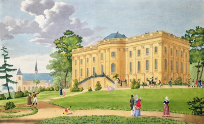 Chateau of Montmorency, nær Paris, ca. 1815-20 (fargegravering) av French School