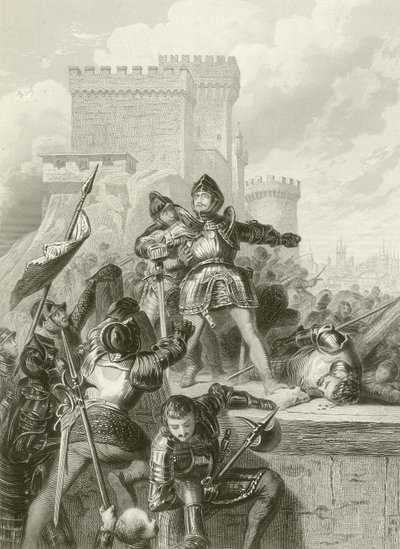 Chevalier Bayard såret ved beleiringen av Brescia, 1512 av French School