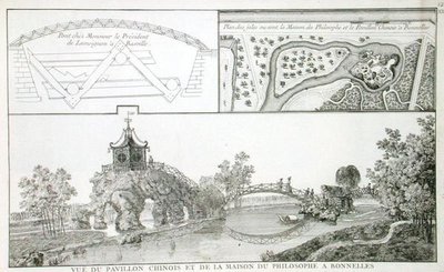Den kinesiske paviljongen og filosofiens hus i Parc de Bonnelles, nær Paris, fra 