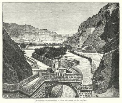 The Cisterns of Tawila, Aden, restaurert av britene (gravering) av French School