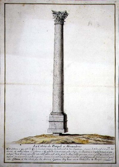 Pompeii-søylen i Alexandria, ca. 1700 (penn og blekk og akvarell på papir) av French School