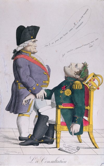 Konsultasjonen, karikatur av Cambaceres (1753-1824) og Napoleon (1769-1821) ca. 1810-14 av French School