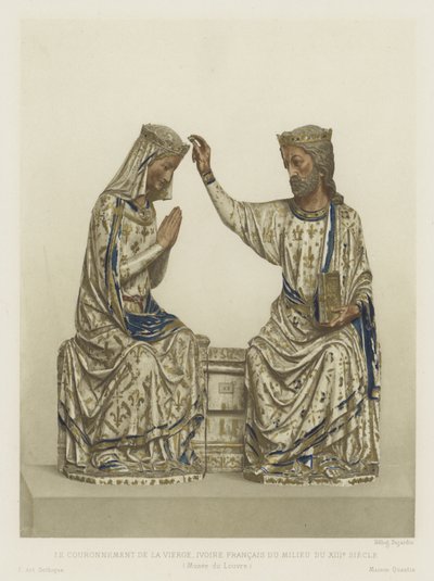 The Coronation of the Virgin, elfenben, fransk, midten av 1200-tallet (farge litho) av French School