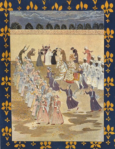 The Cortege of Aladdin, illustrasjon for Aladdin, fra The Arabian Nights, 1895 (fargegravering) av French School
