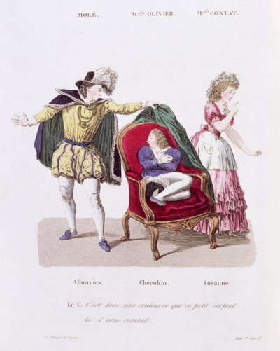 Greven oppdager Cherubin, Act I Scene 9 fra The Marriage of Figaro av Pierre Augustin Caron de Beamarchais (1732-99) av French School