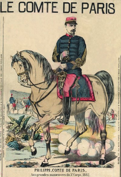 Greven av Paris: Philippe d'Orleans (1838-1894), han ble ansett som arven etter Frankrikes trone av sine tilhengere. Gravering, i "" Le Figaro, supplement"", 30.03.1889, Paris. av French School