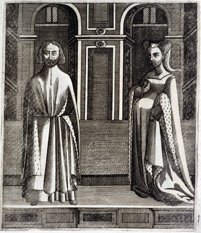 Greven av Poitiers og Toulouse Alphonse (1220-1271) og hans kone Jeanne (datter av Raymond VII) (1220-1271) - i "Histoire des counts de Toulouse" av Guillaume de Catel, Toulouse av French School
