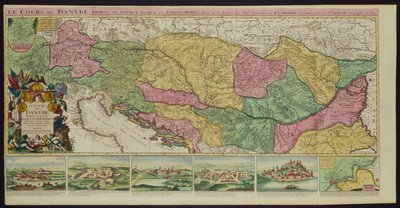 Donaus løp fra dens kilde til munnen, basert på de siste minnene til P. Coroneli og S. Sanson, geograf til kongen (farge litho) av French School