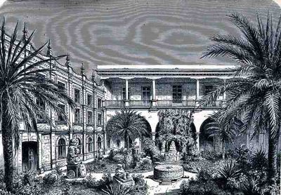 Court of the Mexico Museum, fra The Ancient Cities of the New World, av Claude-Joseph-Desire Charnay, pub. 1887 av French School