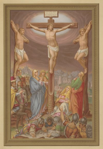 Korsfestelsen (chromolitho) av French School