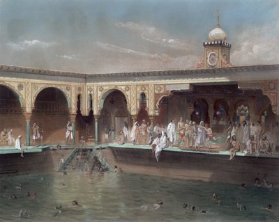 The Deligny Baths, Paris, 1842 (wc på papir) av French School