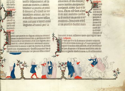 Rebeccas avgang med Eliezer, fra The Bible of Jean de Sy, ca. 1355 av French School