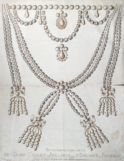 Diamantkjedet involvert i Collier de la Reines affære, ca. 1785 av French School