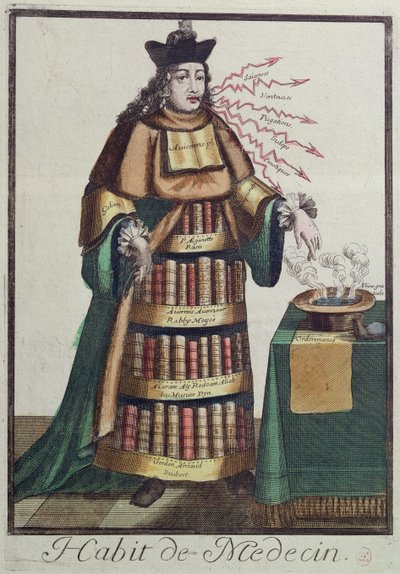 The Doctor, et allegorisk kostymedesign, etter et bilde gravert av en av Larmessin-familien, ca. 1640-84 av French School