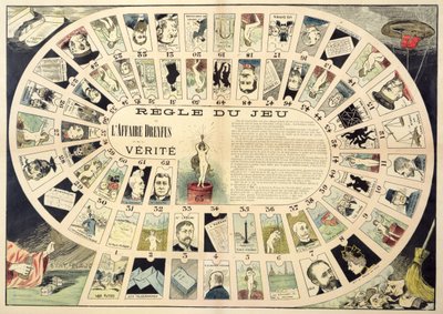 The Dreyfus Affair Game, med portretter av de forskjellige personene som er involvert, sent på 1800-tallet av French School
